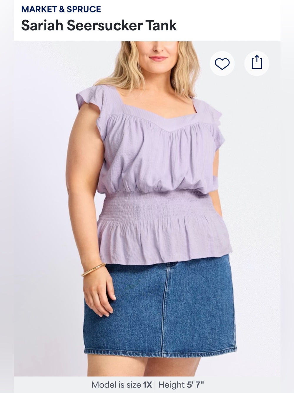Market & Spruce Lavender Ruffle Smocked Tank Top Size 3X